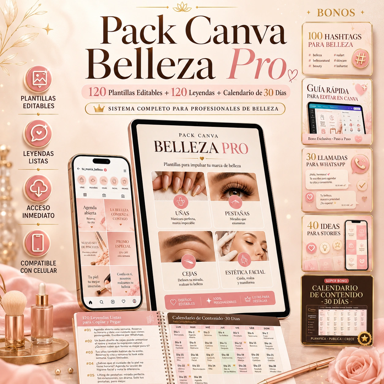 Pack Canva Belleza Pro: plantillas, leyendas y calendario para Instagram de profesionales de belleza